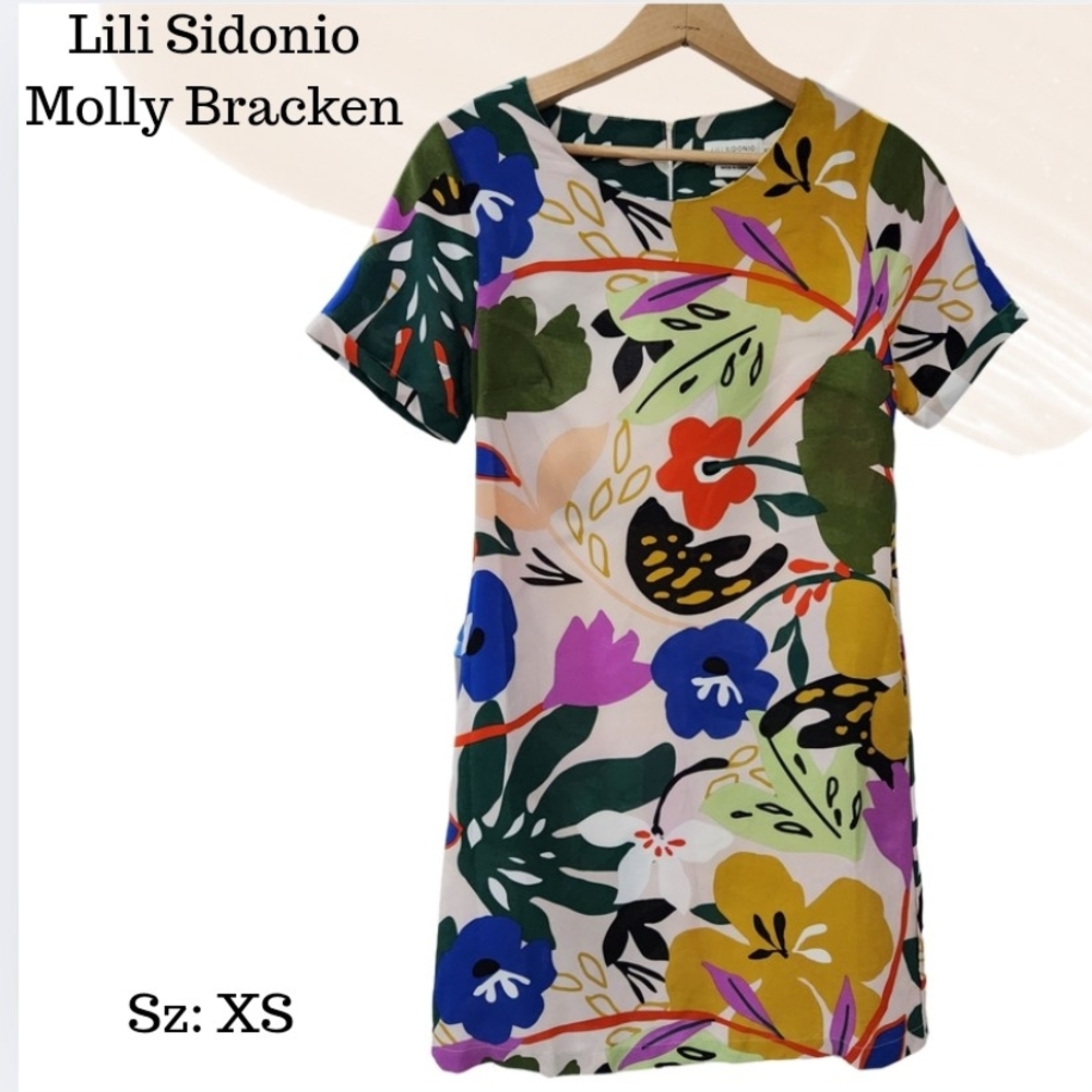 Lili Sidonio Molly Bracken Retro 60s Floral Shift Dress Mini Abstract Coral XS